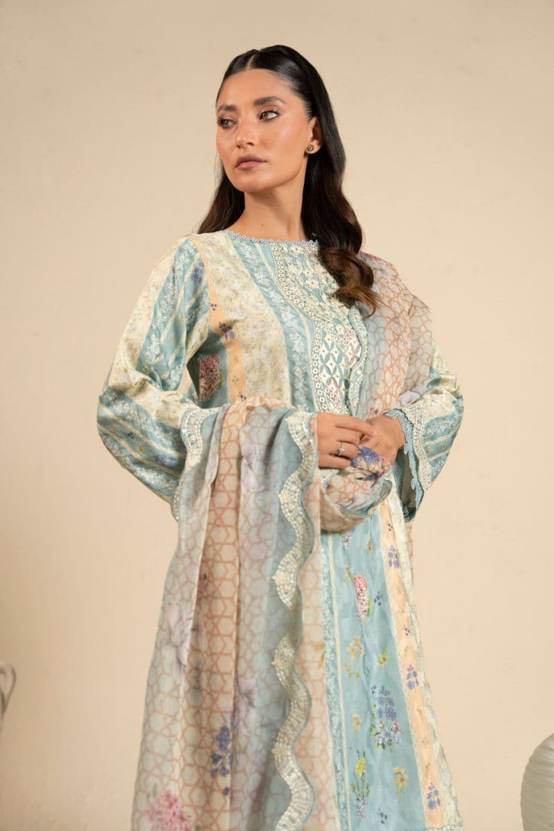 Off White Embroidered Cotton Filament 3 Piece Unstitched Suit