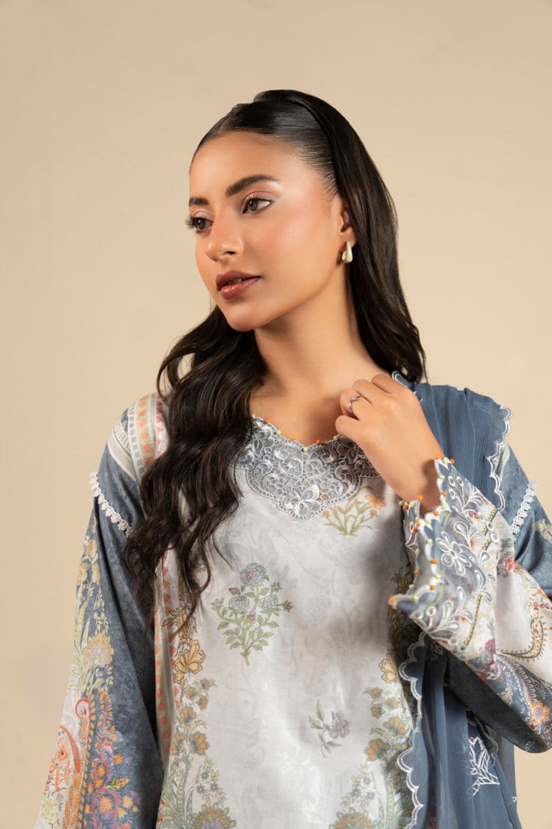 Grey Embroidered Cotton Filament 3 Piece Unstitched Suit thumbnail