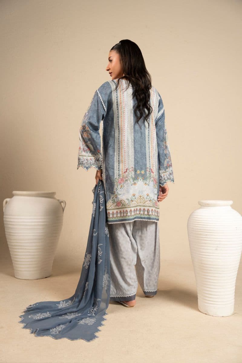 Grey Embroidered Cotton Filament 3 Piece Unstitched Suit thumbnail