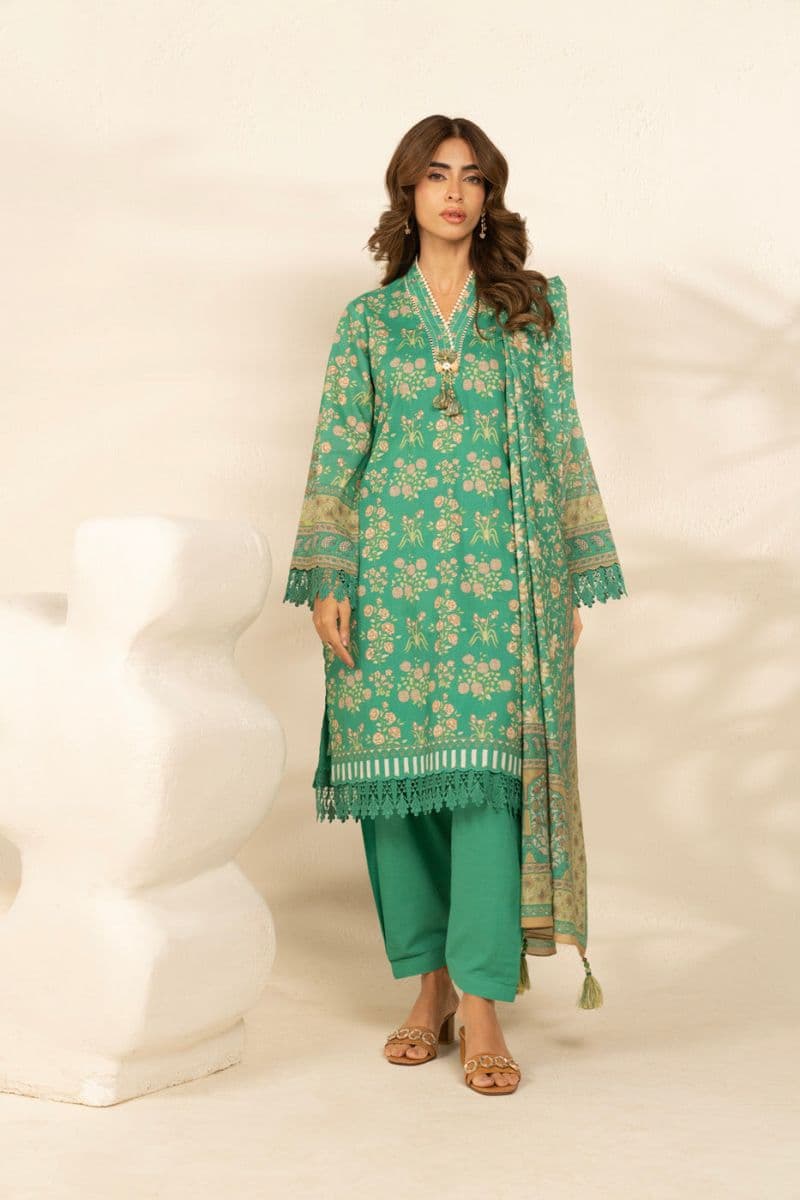 Green Printed Cambric 3 Piece Unstitched Suit thumbnail