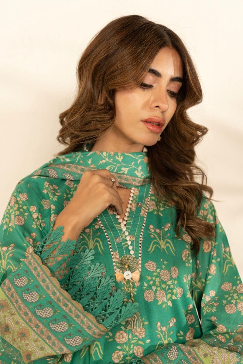 Green Printed Cambric 3 Piece Unstitched Suit thumbnail