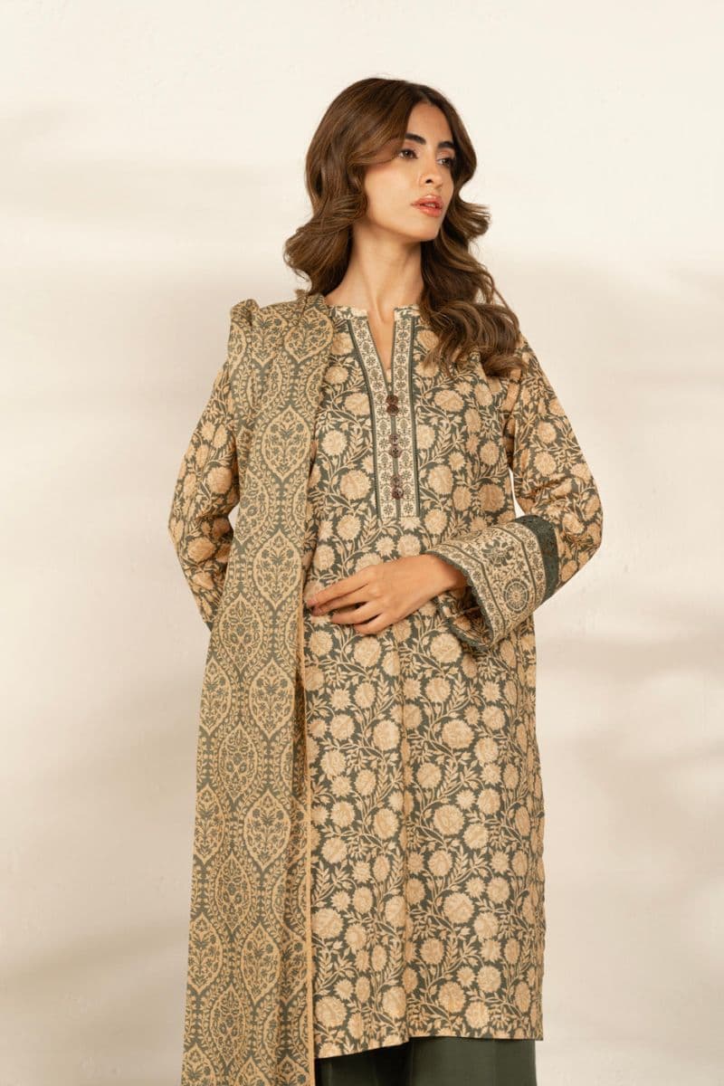 Green Printed Cambric 3 Piece Unstitched Suit thumbnail