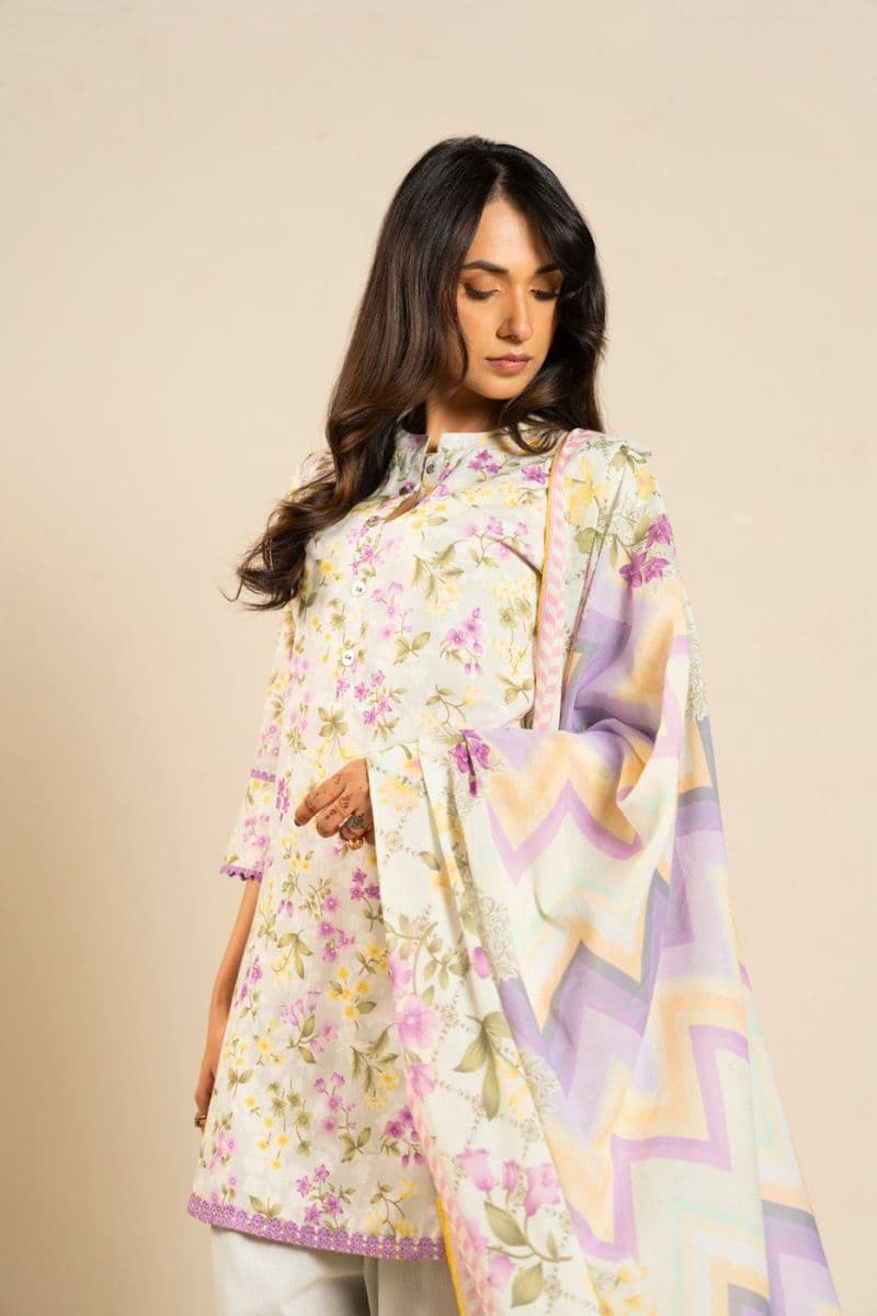 Grey Printed Lawn 3 Piece Unstitched Suit thumbnail