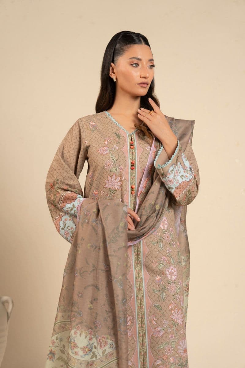 Brown Printed Lawn 3 Piece Unstitched Suit thumbnail
