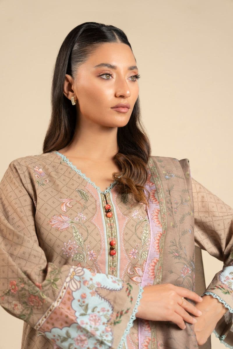 Brown Printed Lawn 3 Piece Unstitched Suit thumbnail