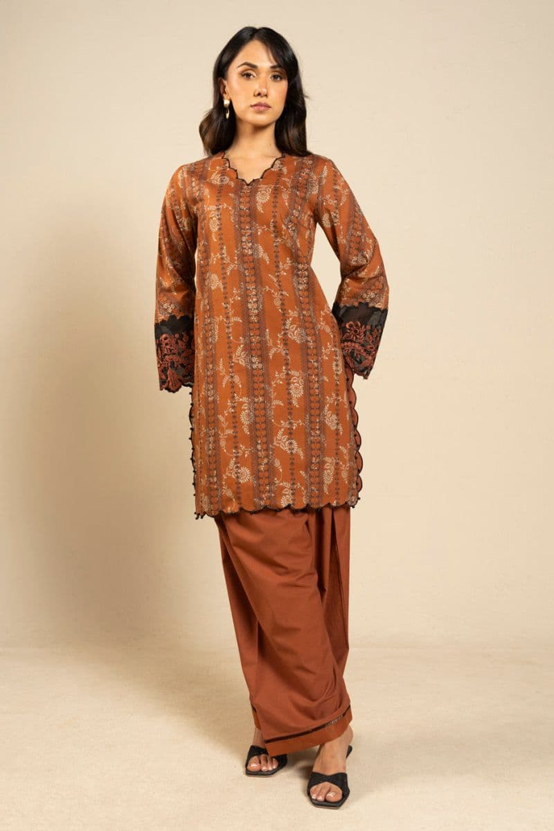 Brown Embroidered Lawn 2 Piece Unstitched Suit