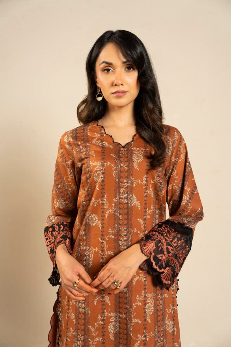 Brown Embroidered Lawn 2 Piece Unstitched Suit