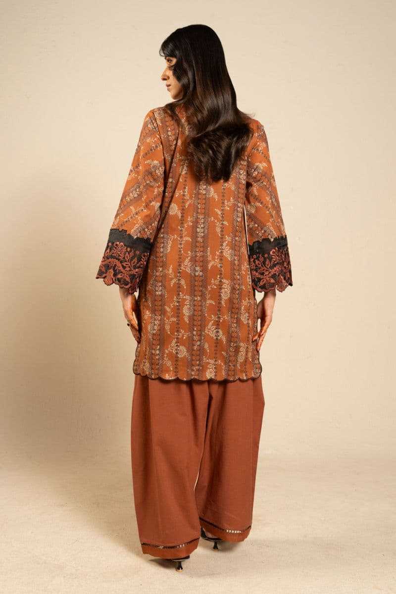 Brown Embroidered Lawn 2 Piece Unstitched Suit