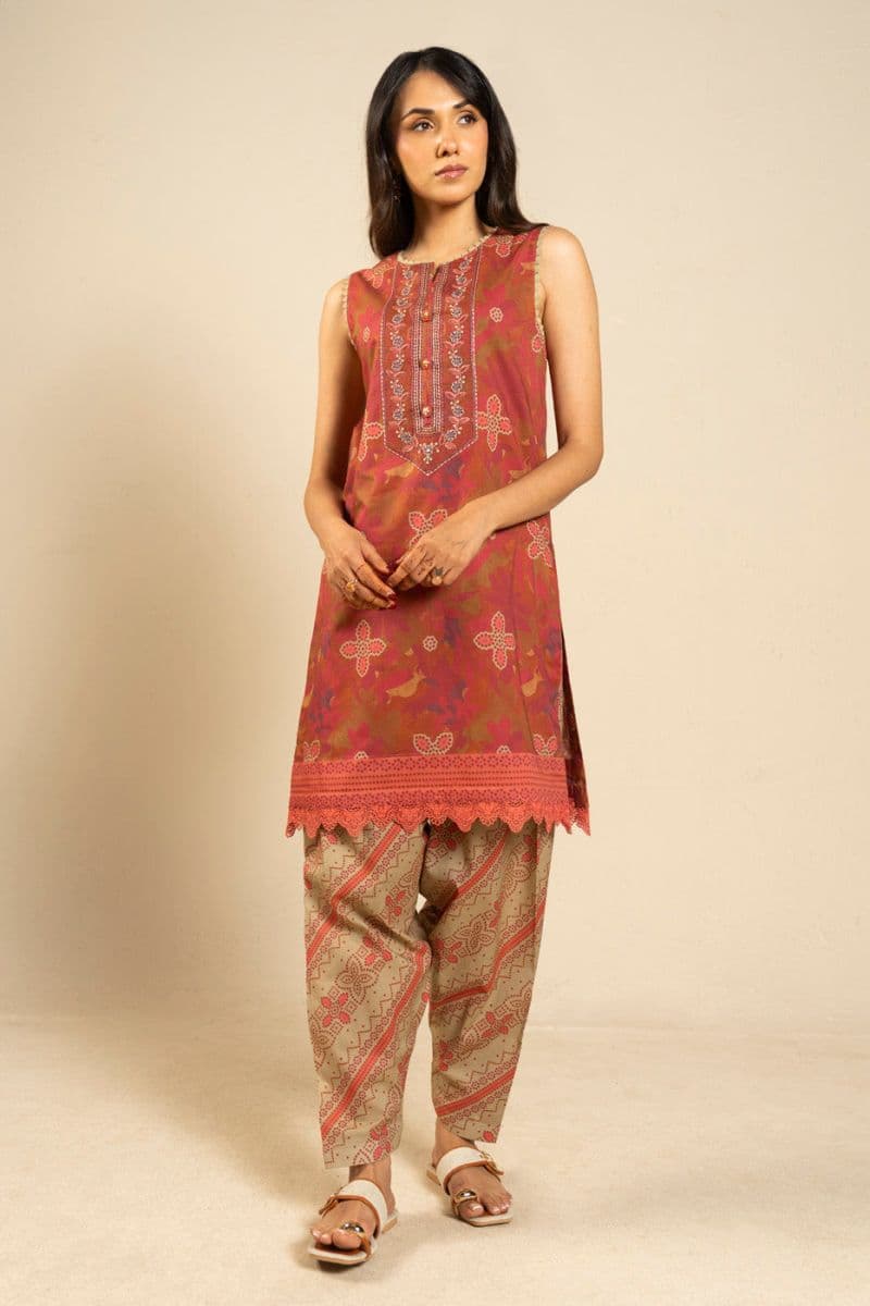 Rust Printed Lawn 2 Piece Unstitched Suit