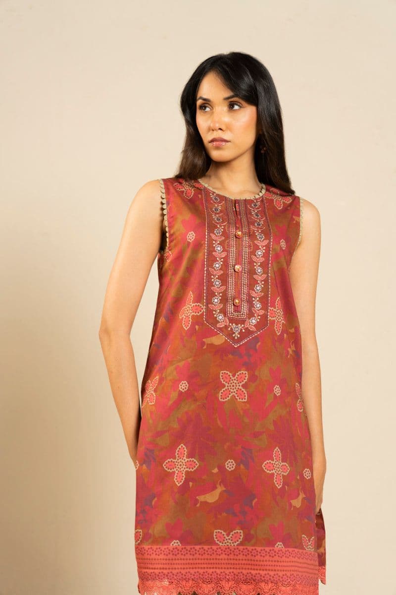 Rust Printed Lawn 2 Piece Unstitched Suit