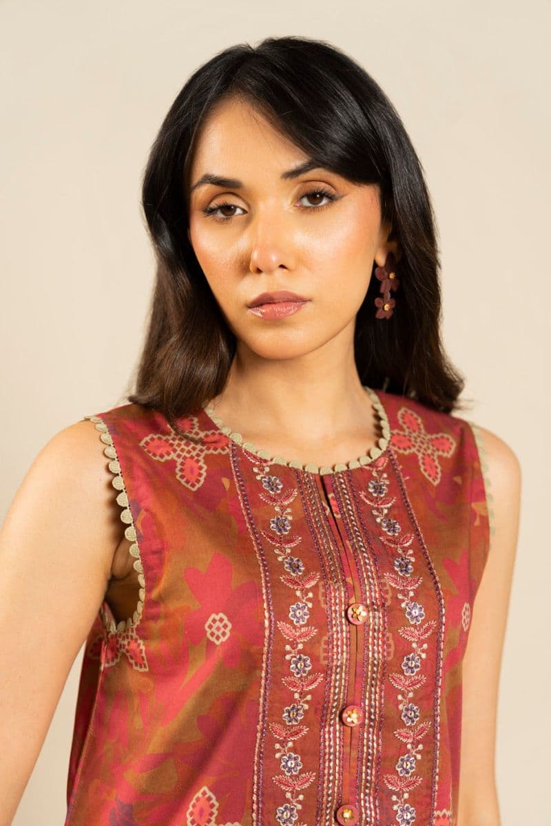 Rust Printed Lawn 2 Piece Unstitched Suit