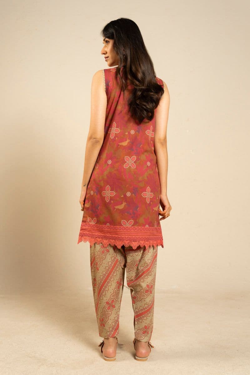 Rust Printed Lawn 2 Piece Unstitched Suit