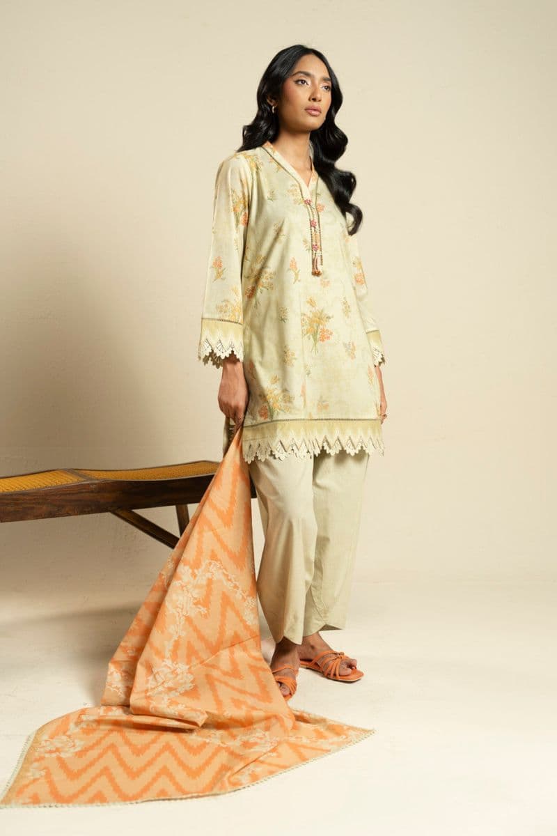 Peach Printed Lawn Dupatta