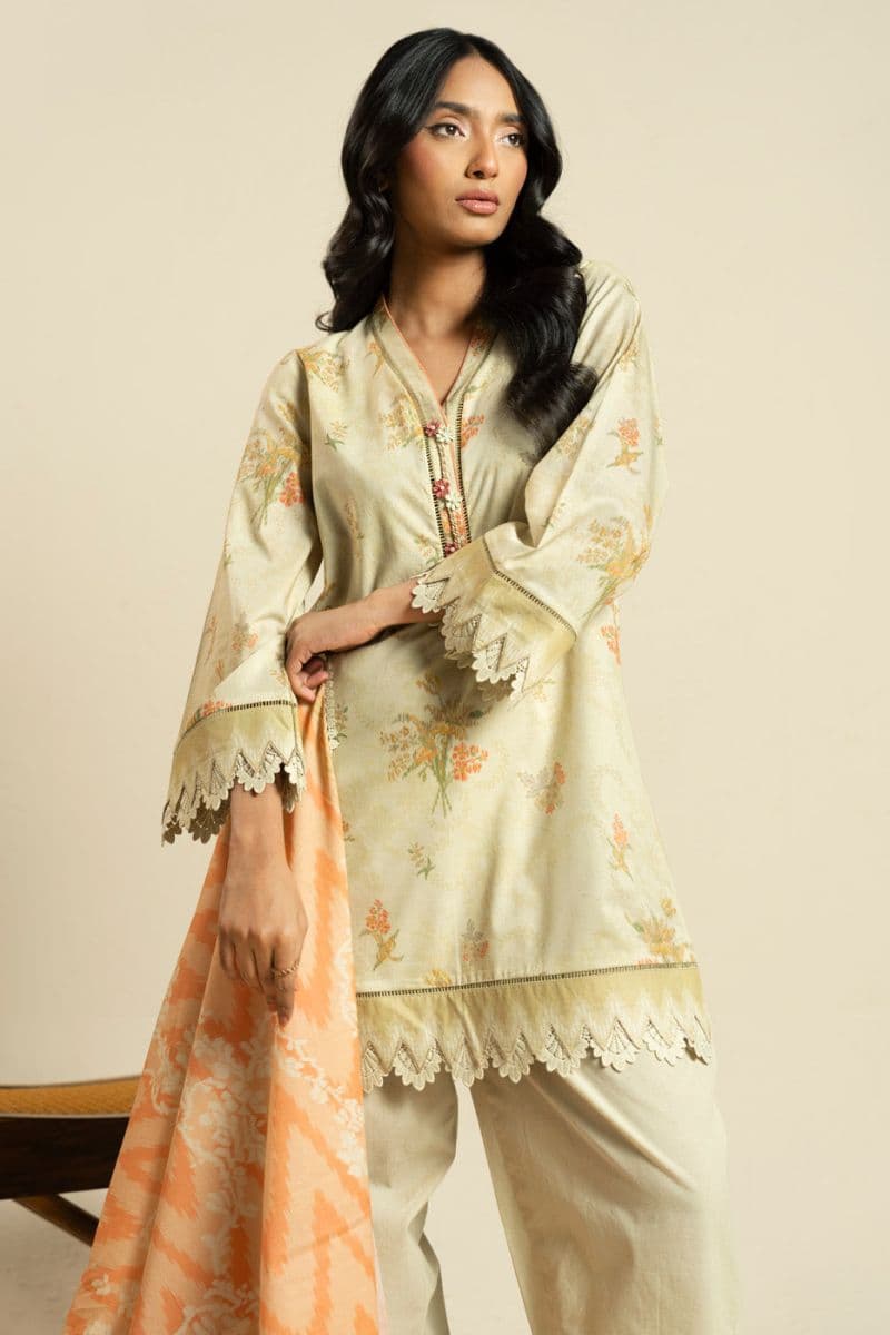 Peach Printed Lawn Dupatta