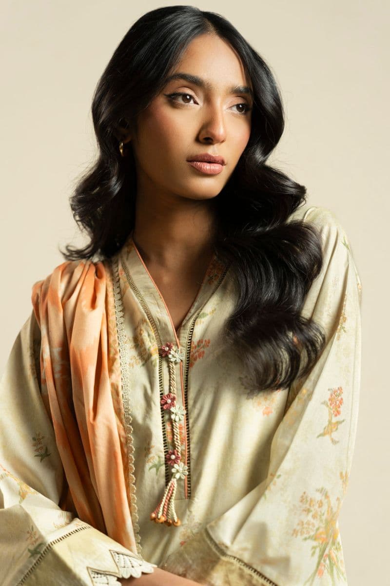 Peach Printed Lawn Dupatta