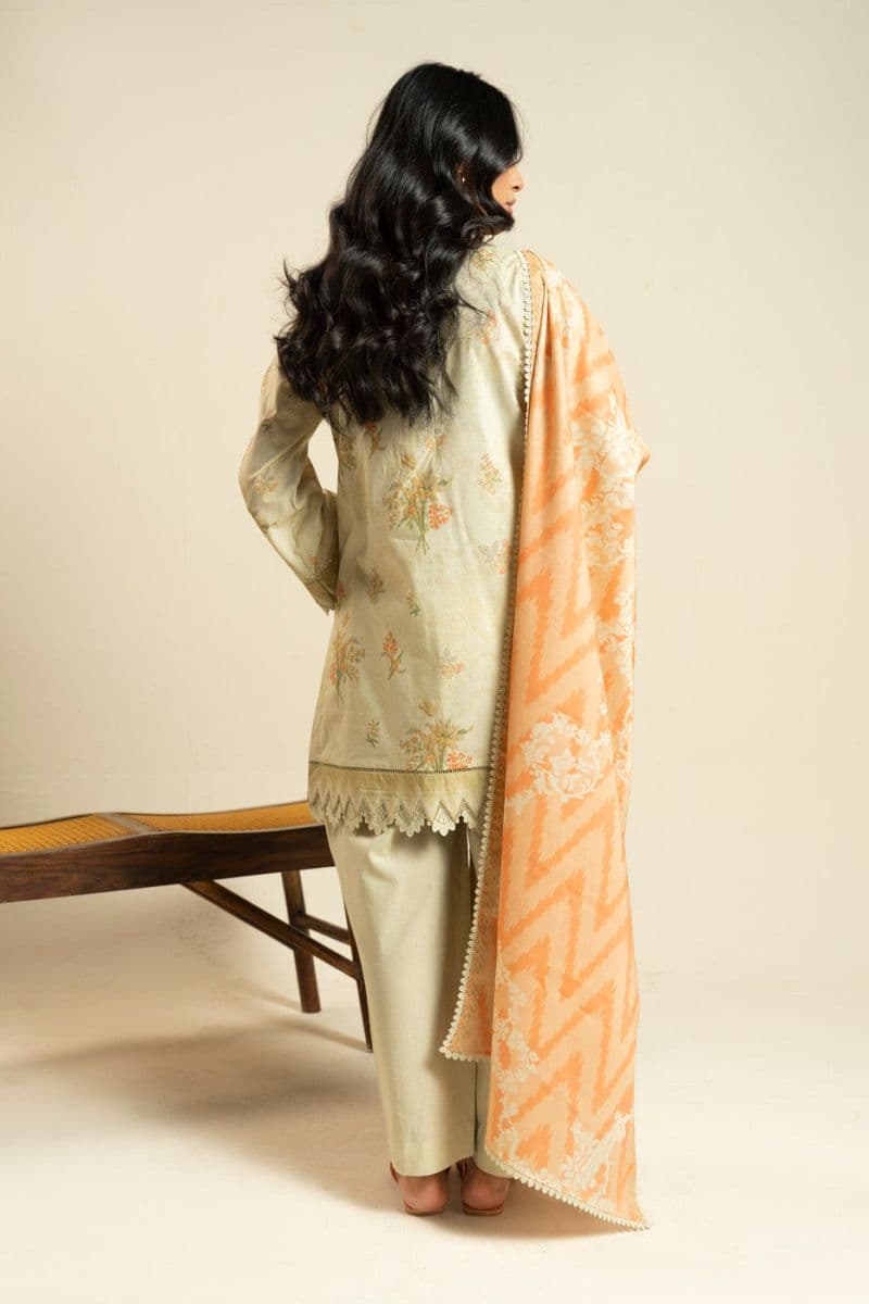 Peach Printed Lawn Dupatta