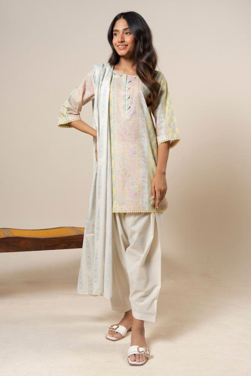 Yellow Printed Lawn Dupatta