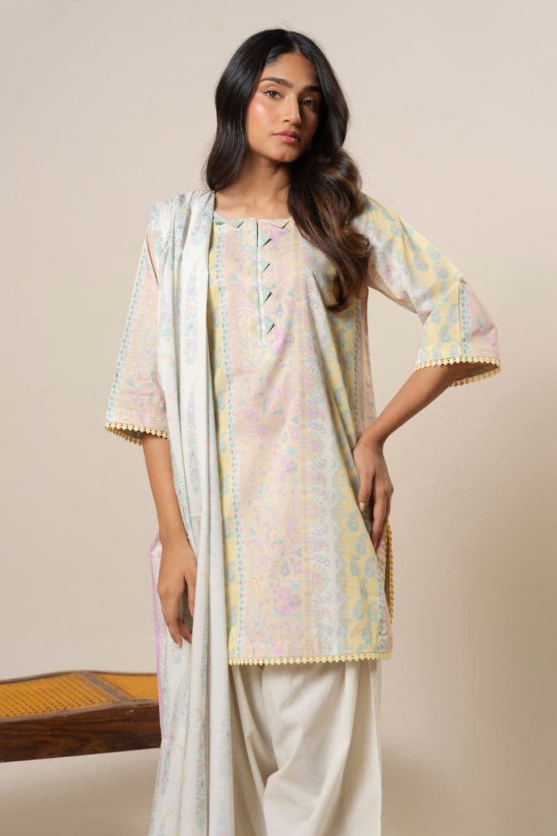 Yellow Printed Lawn Dupatta