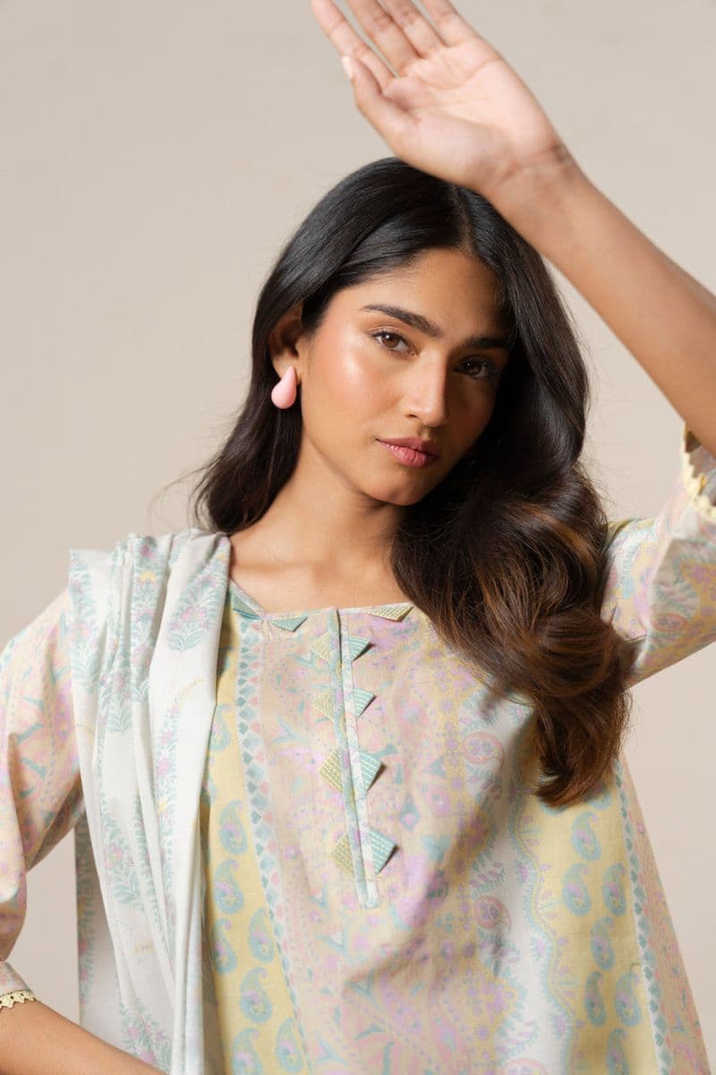 Yellow Printed Lawn Dupatta
