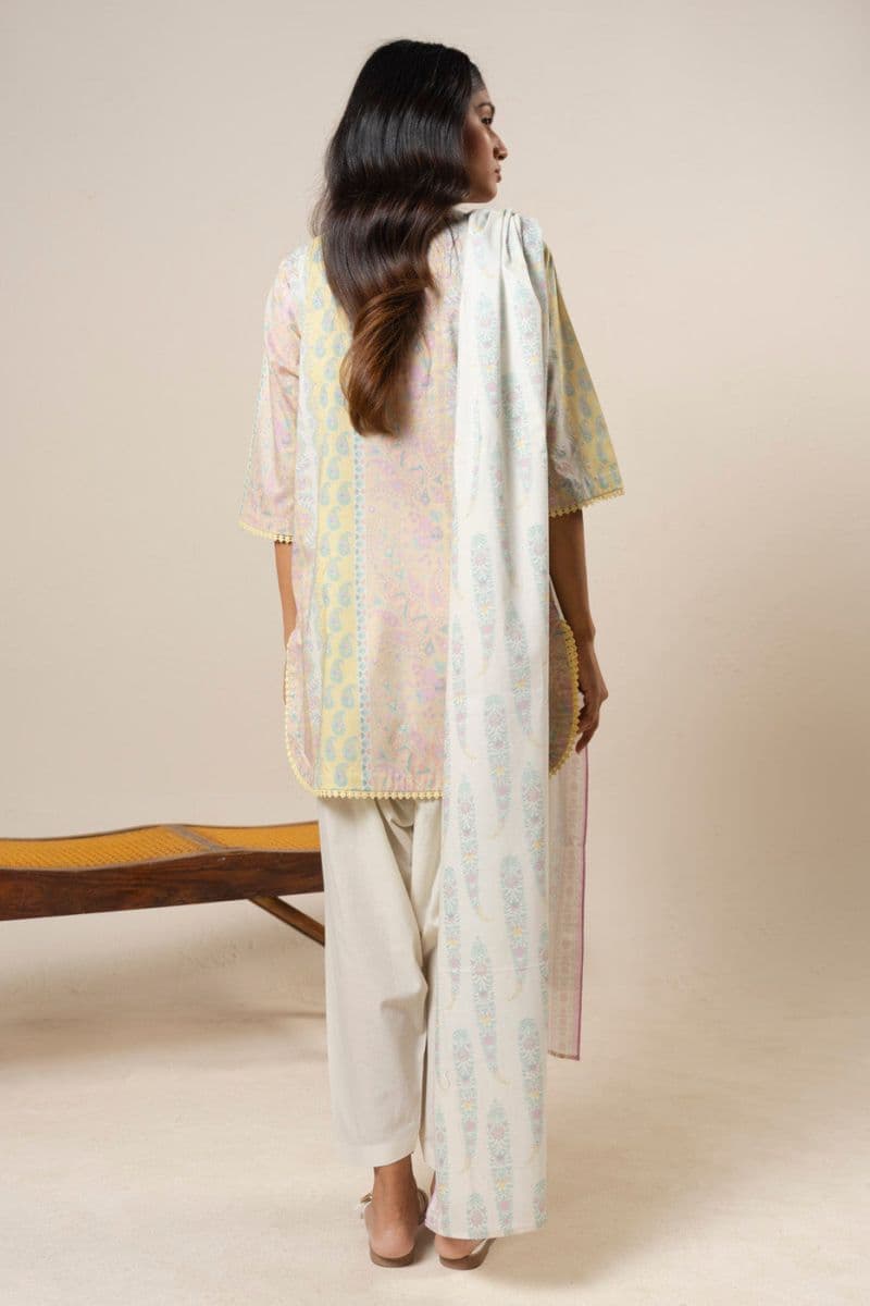 Yellow Printed Lawn Dupatta