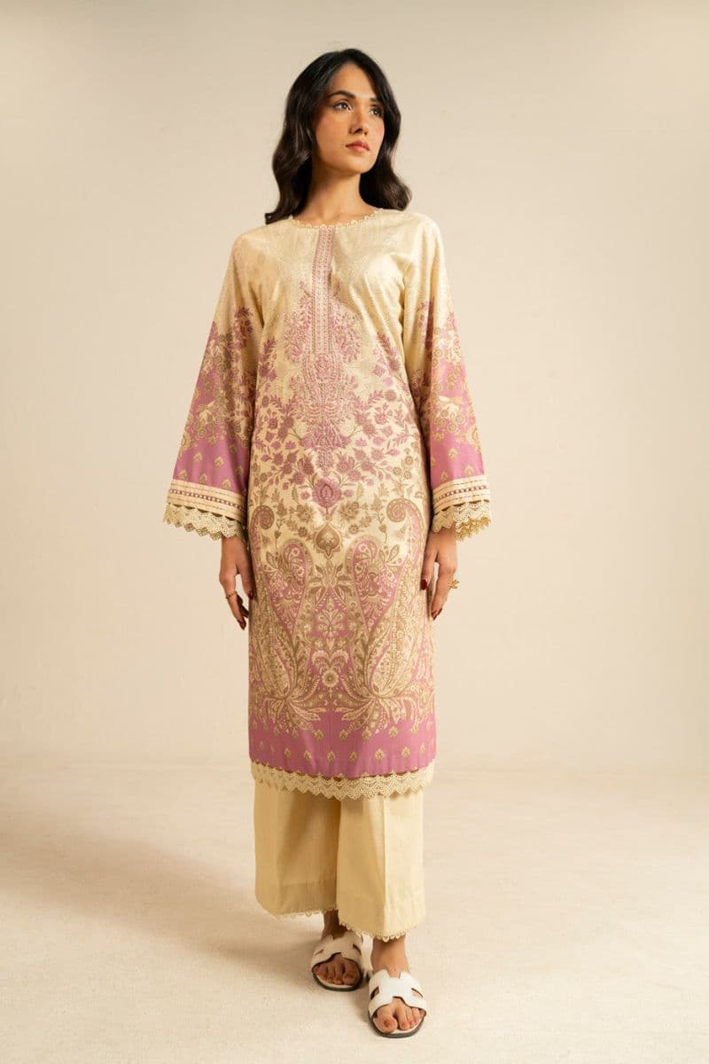 Beige Embroidered Dobby Separate Neckline 2 Piece Unstitched Suit