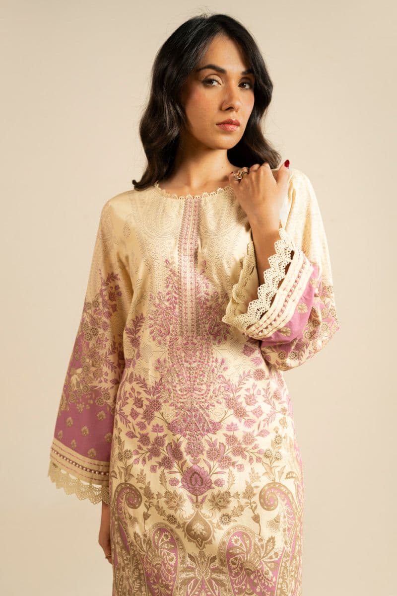 Beige Embroidered Dobby Separate Neckline 2 Piece Unstitched Suit