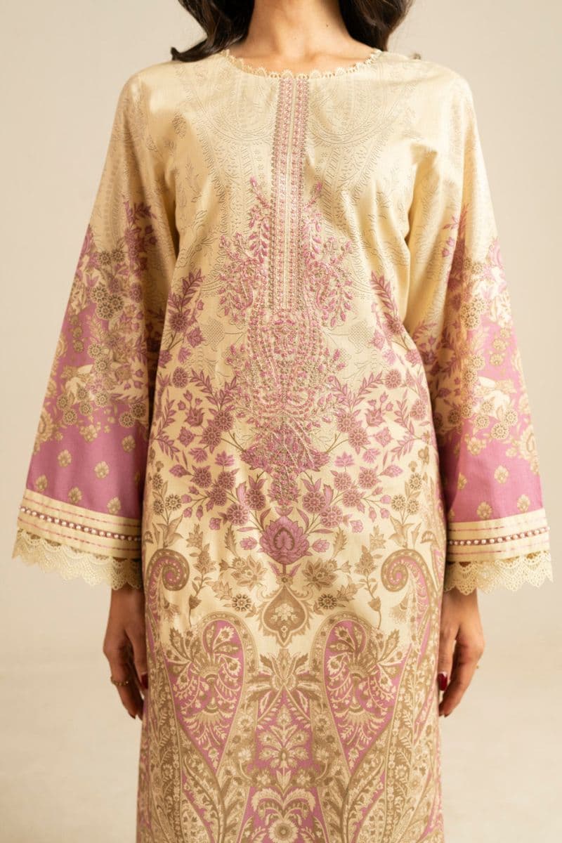 Beige Embroidered Dobby Separate Neckline 2 Piece Unstitched Suit