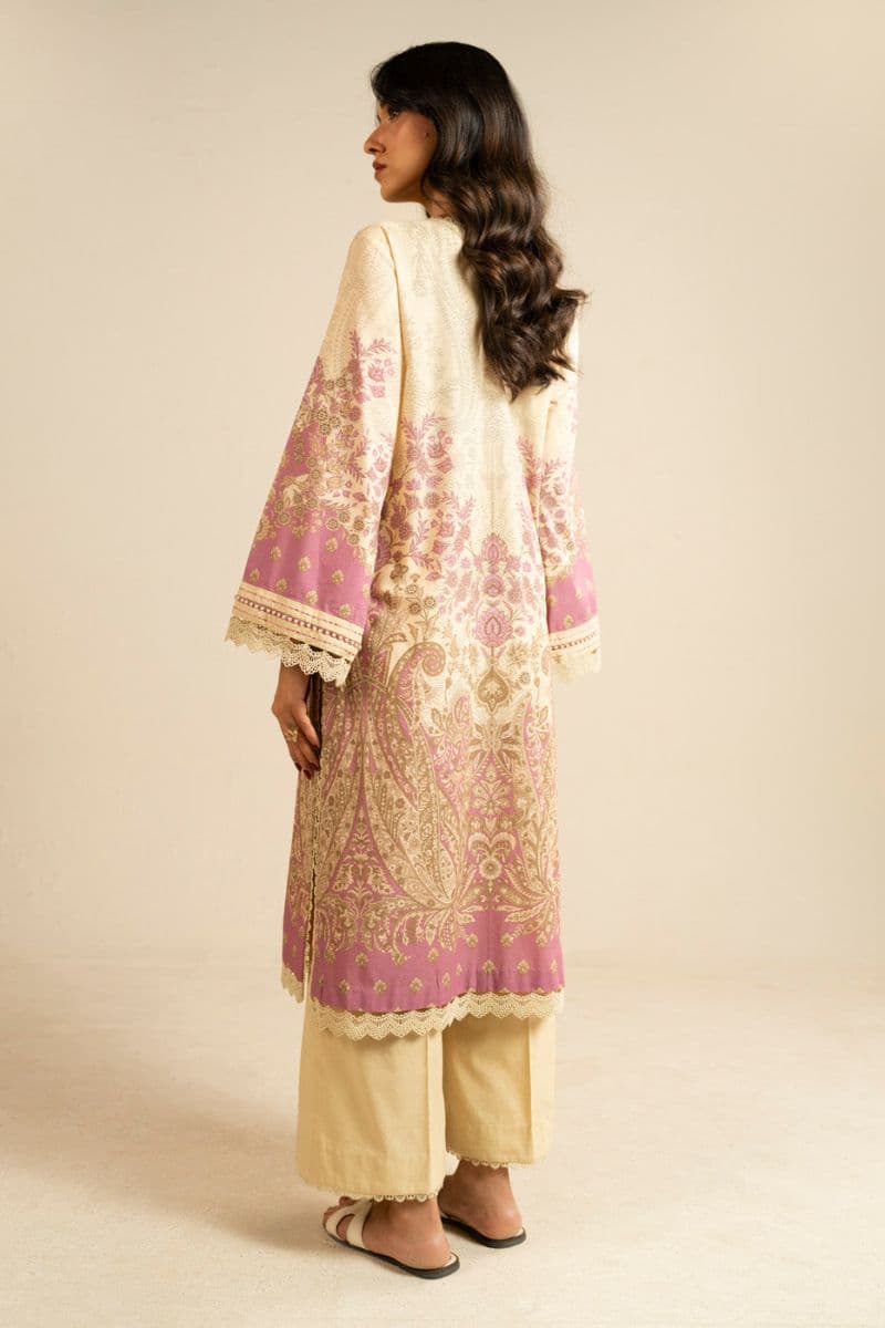 Beige Embroidered Dobby Separate Neckline 2 Piece Unstitched Suit