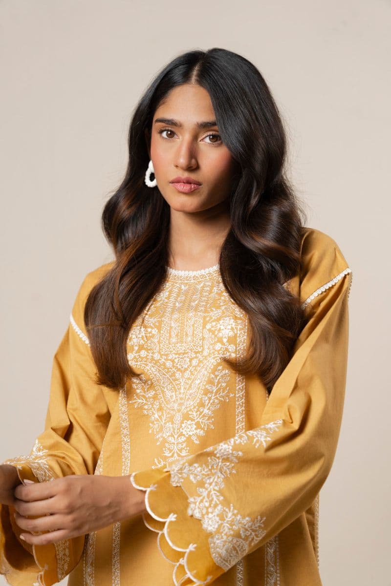 Yellow Embroidered Cambric 2 Piece Unstitched Suit