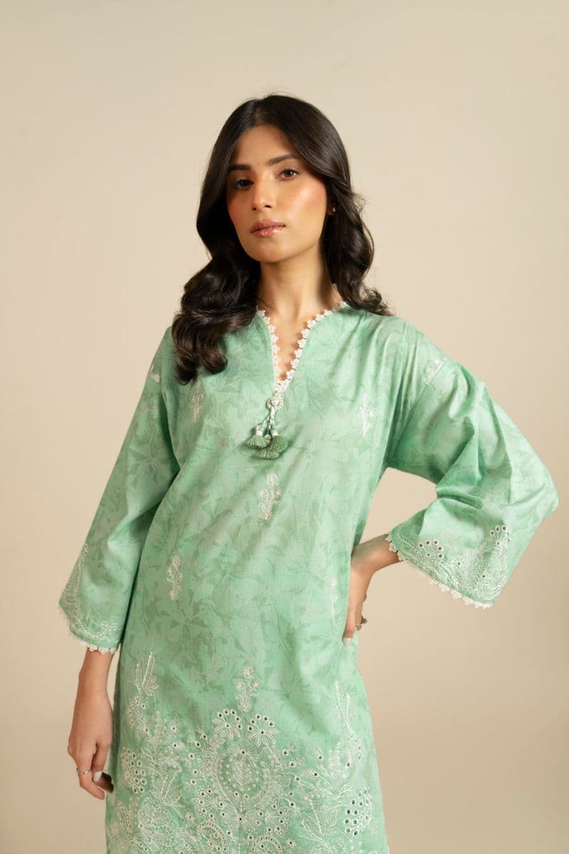 Light Green Embroidered Printed Dobby Lawn 2 Piece Unstitched Suit