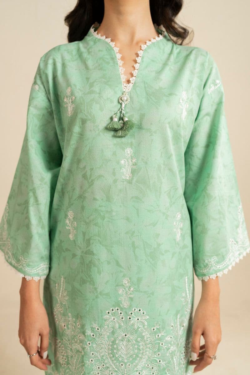 Light Green Embroidered Printed Dobby Lawn 2 Piece Unstitched Suit