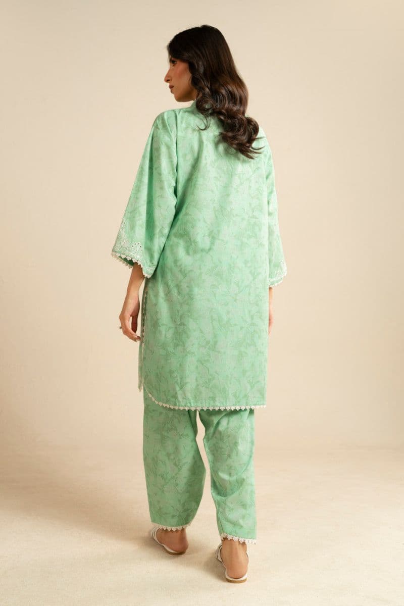 Light Green Embroidered Printed Dobby Lawn 2 Piece Unstitched Suit