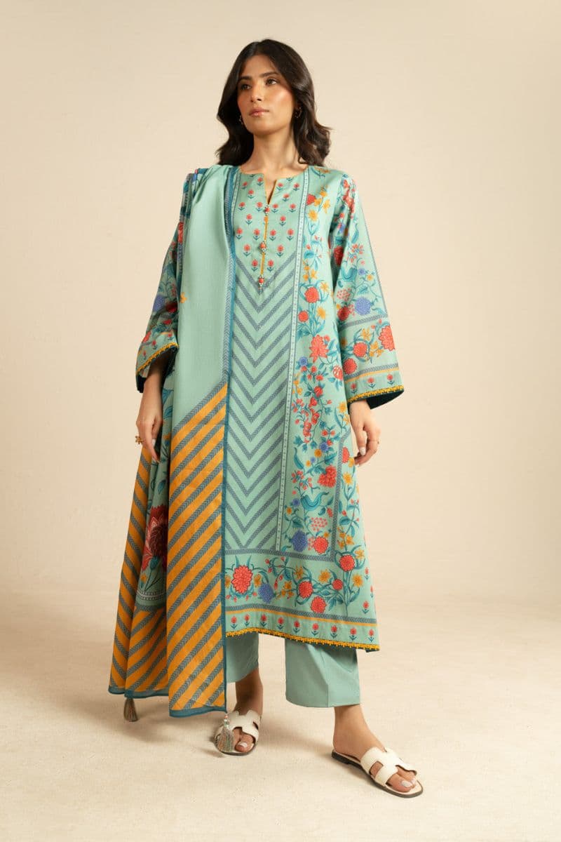 Sea Blue Printed Lawn 3 Piece Unstitched Suit