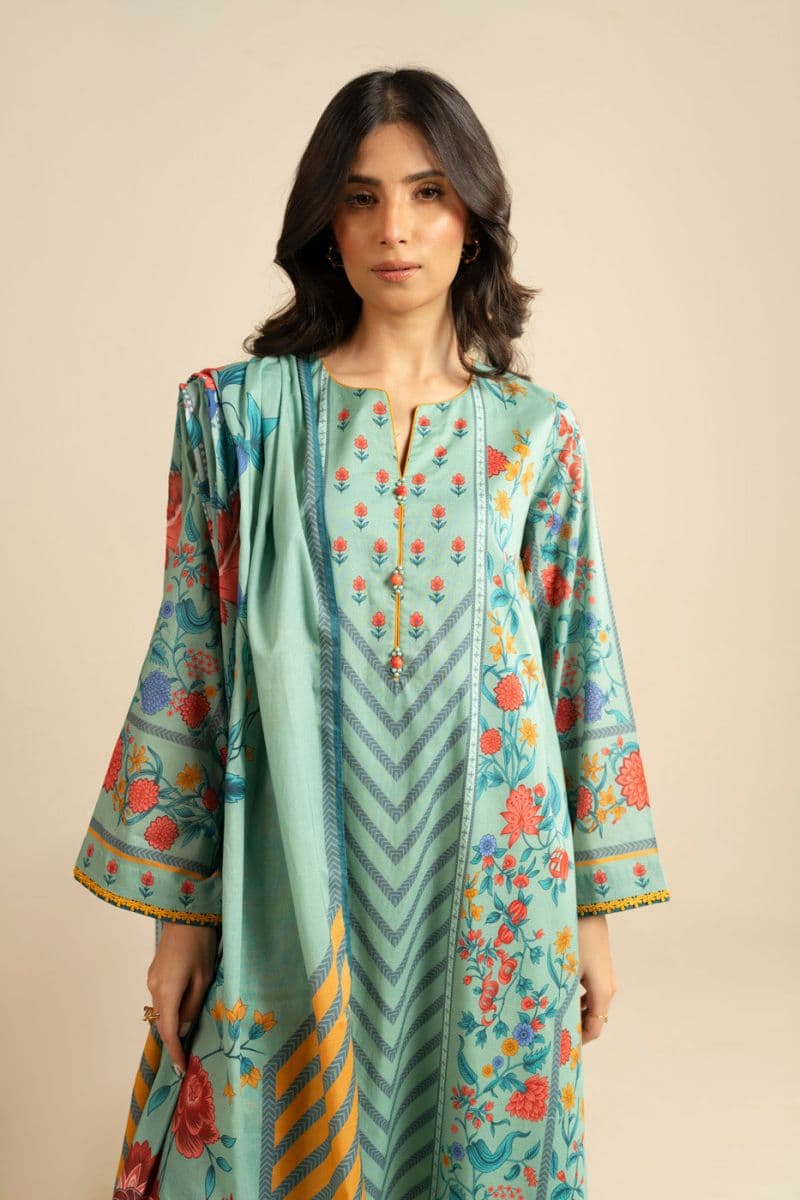 Sea Blue Printed Lawn 3 Piece Unstitched Suit