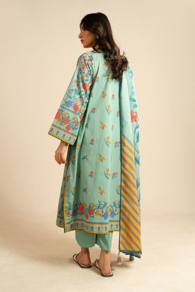 Sea Blue Printed Lawn 3 Piece Unstitched Suit