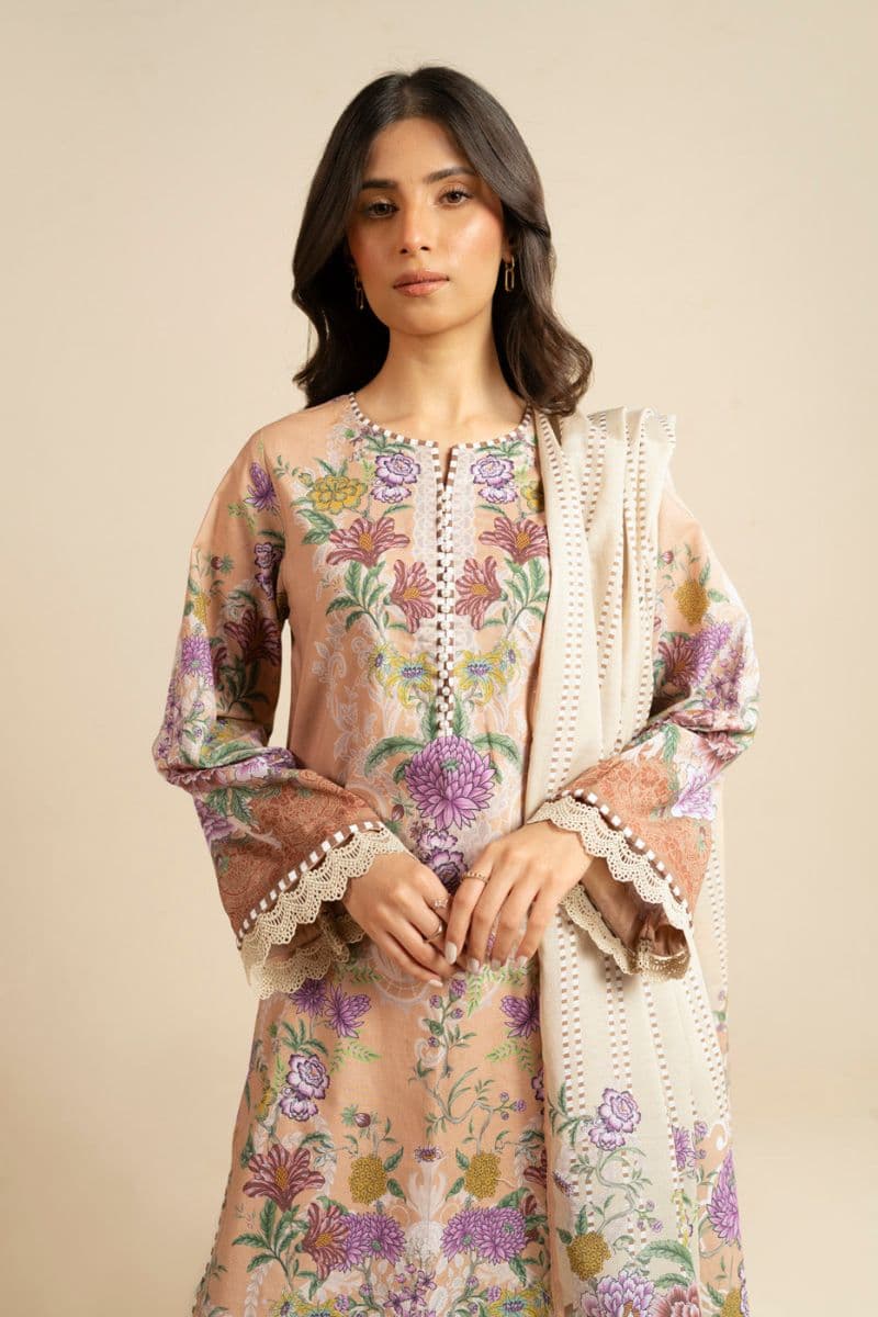 Beige Printed Lawn 3 Piece Unstitched Suit thumbnail