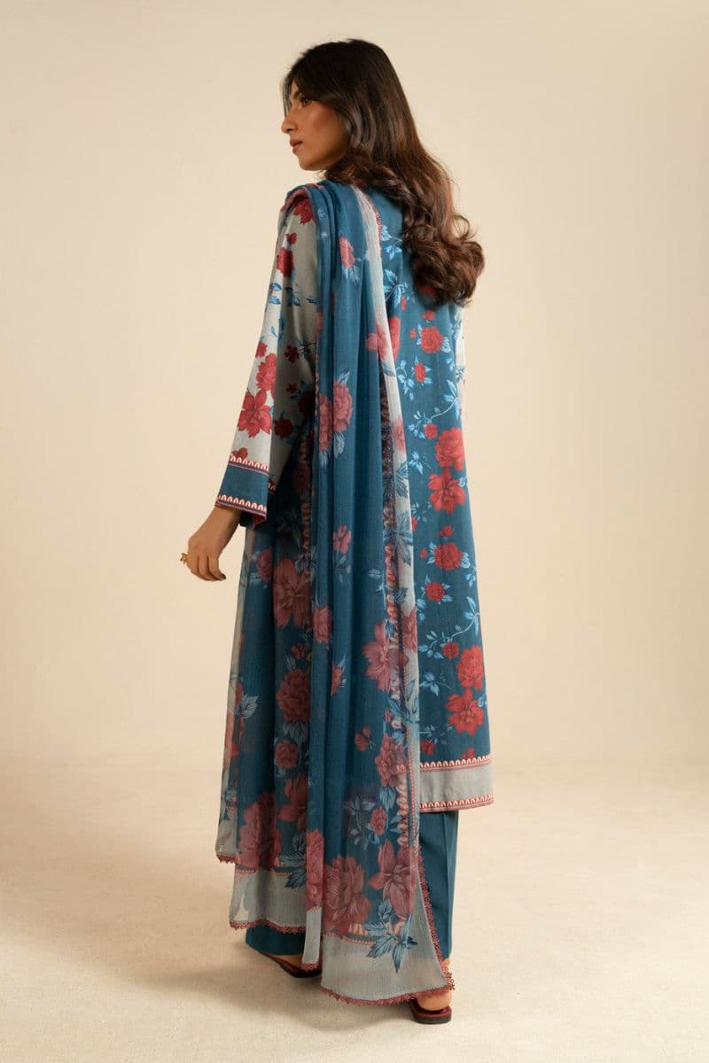 Teal Printed Dobby 3 Piece Unstitched Suit thumbnail