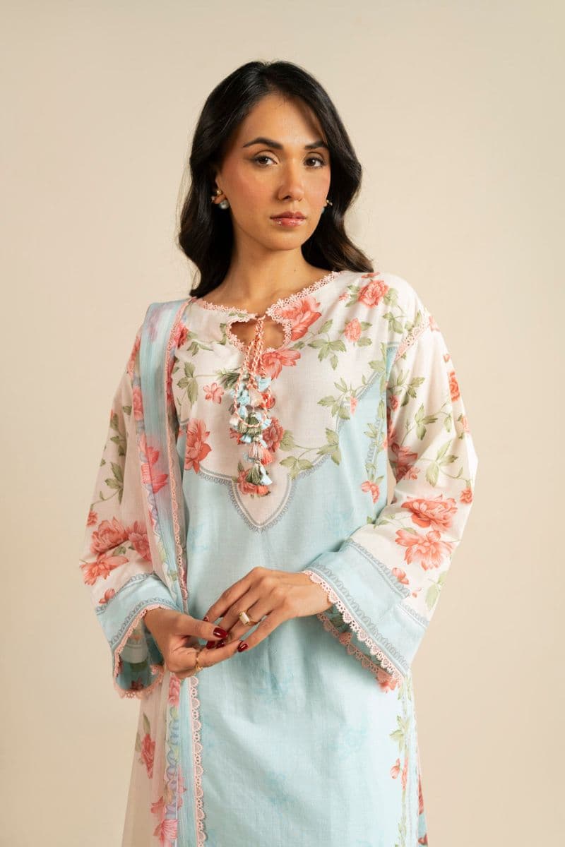 Light Blue Printed Dobby 3 Piece Unstitched Suit thumbnail