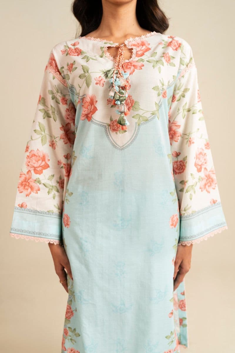Light Blue Printed Dobby 3 Piece Unstitched Suit thumbnail