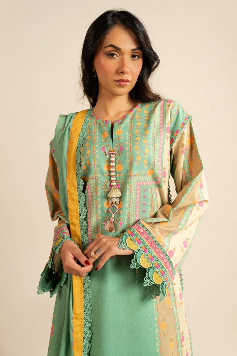 Green Printed Dobby 3 Piece Unstitched Suit thumbnail