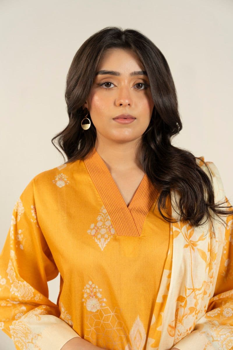 Yellow Printed Lawn 3 Piece Unstitched Suit thumbnail