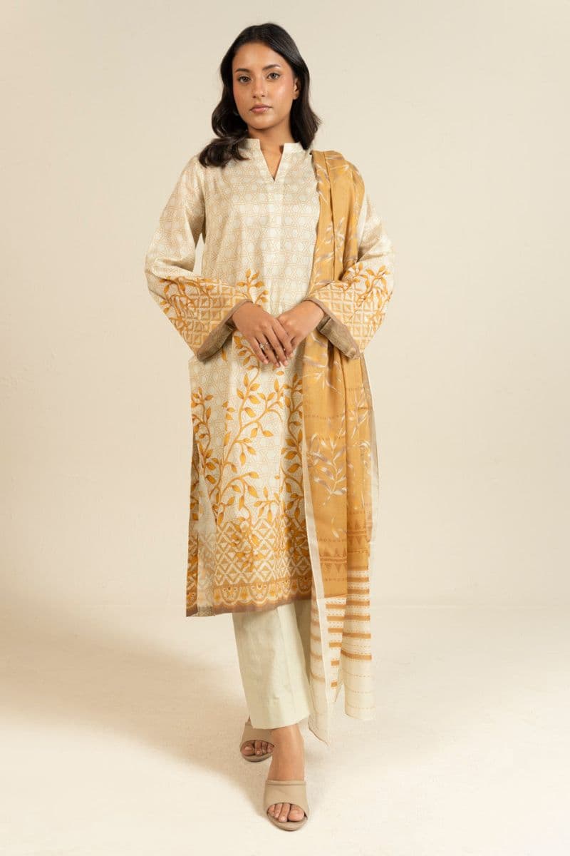 Off White Printed Lawn 3 Piece Unstitched Suit thumbnail