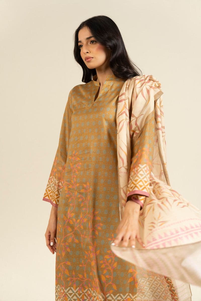 Brown Printed Lawn 3 Piece Unstitched Suit thumbnail
