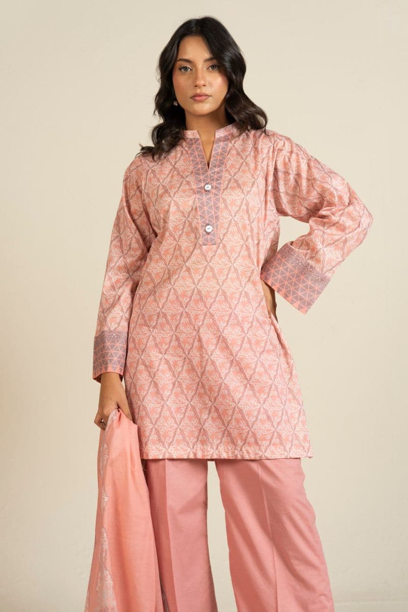 Light Opink Printed Lawn 3 Piece Unstitched Suit thumbnail