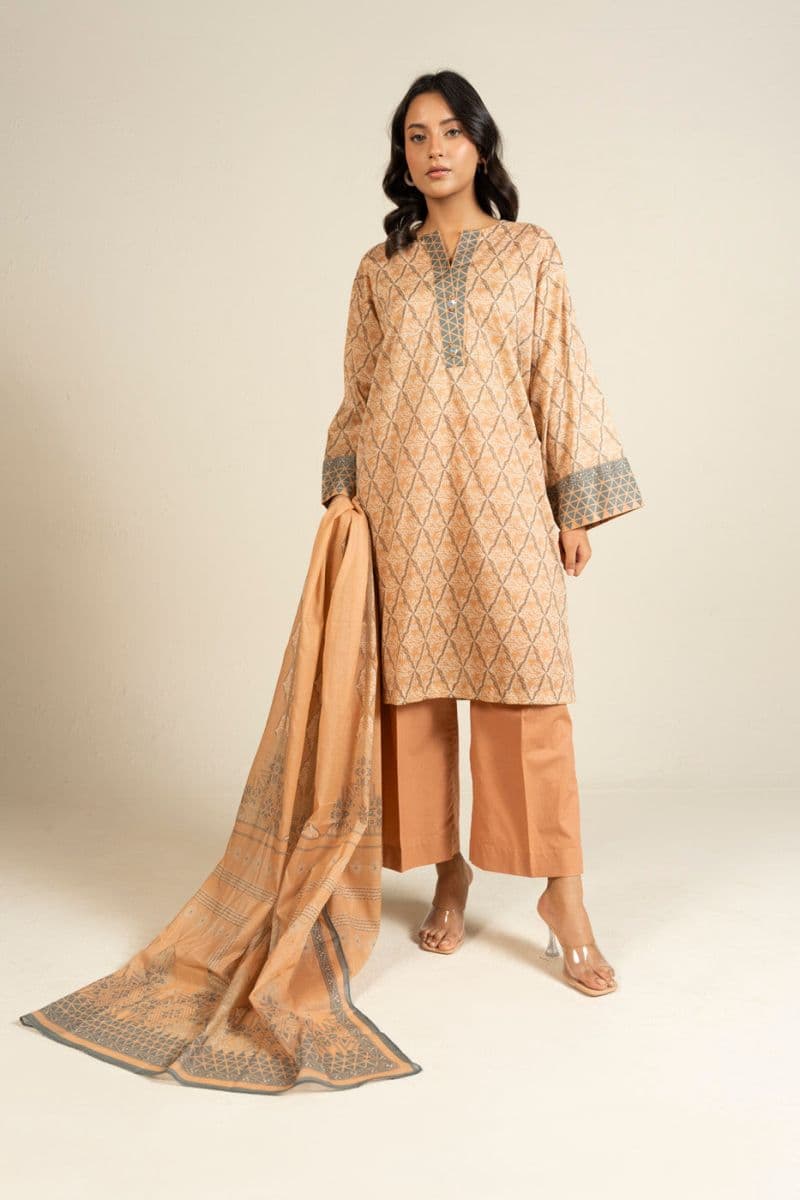 Peach Printed Lawn 3 Piece Unstitched Suit thumbnail