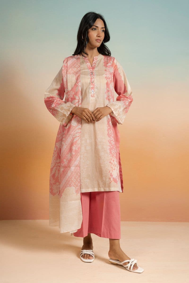 Coral Printed Lawn 3 Piece Unstitched Suit