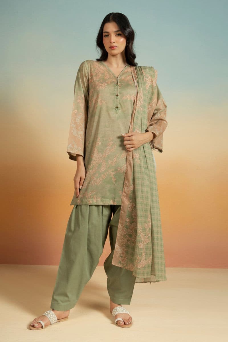 Sage Green Printed Lawn 3 Piece Unstitched Suit thumbnail
