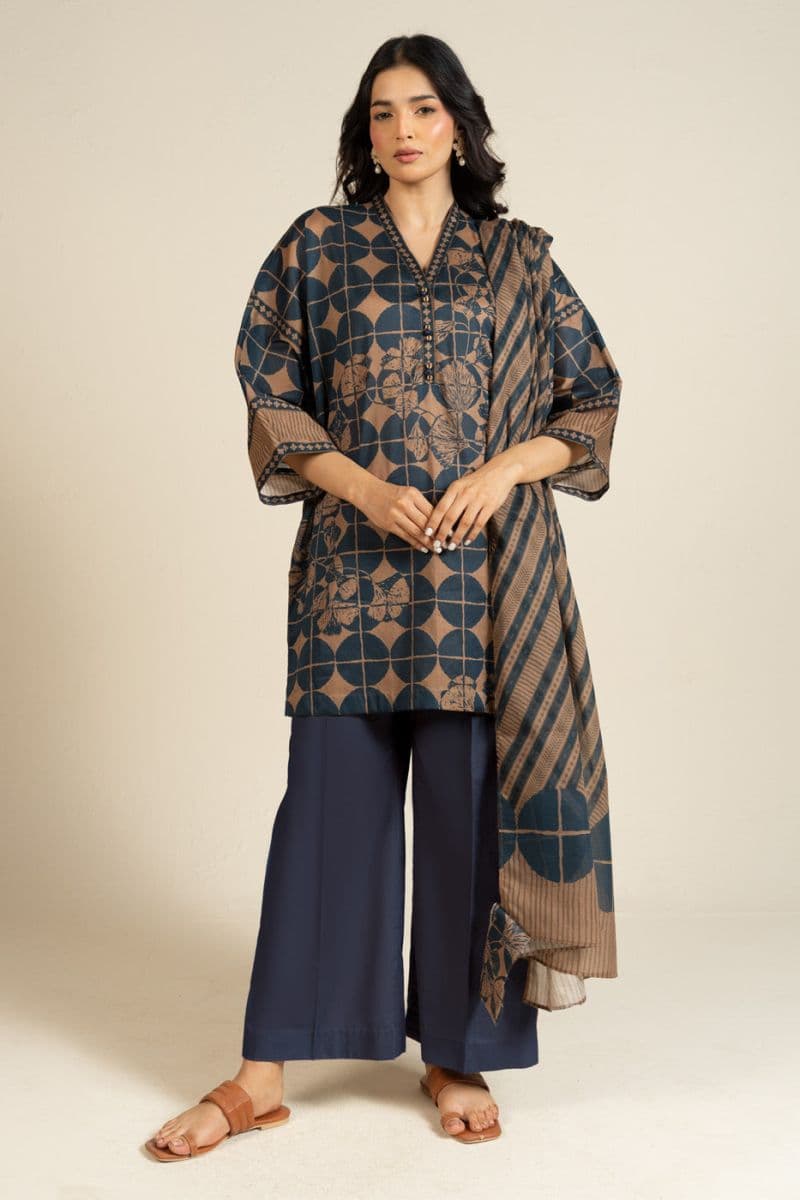 Brown Printed Lawn 3 Piece Unstitched Suit thumbnail