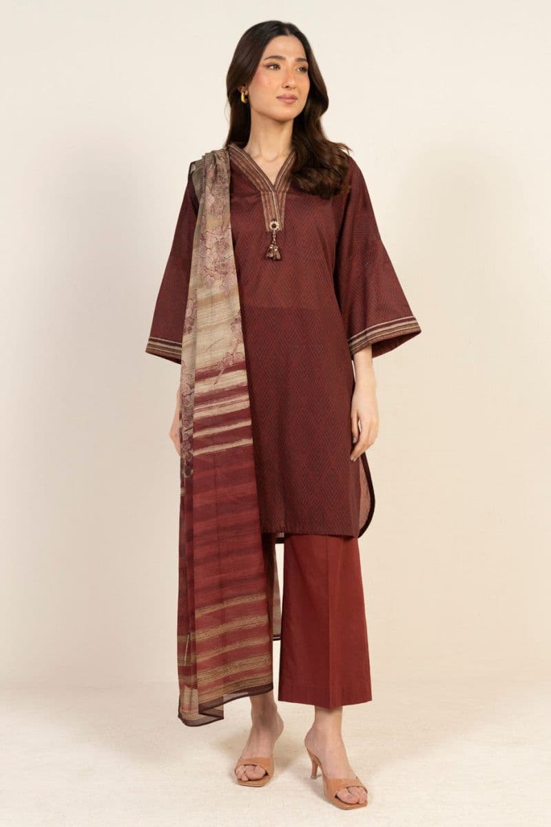 Red Printed Lawn 3 Piece Unstitched Suit thumbnail