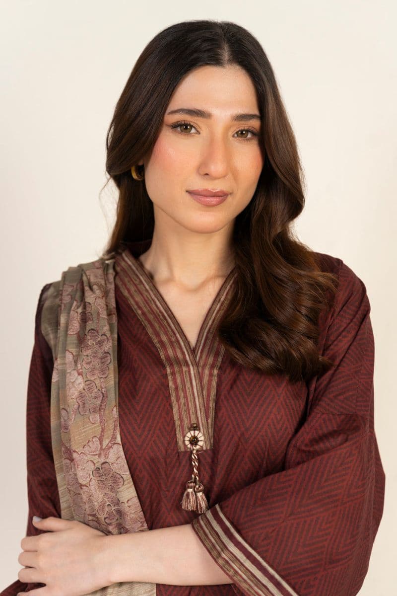 Red Printed Lawn 3 Piece Unstitched Suit thumbnail